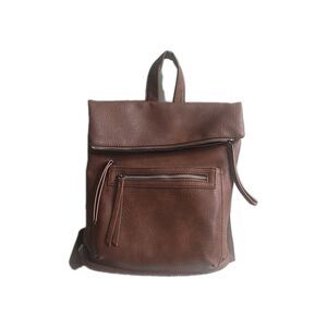 Brown Faux Leather Fold Over Bucket Shoulder Convertible Backpack New With Tags